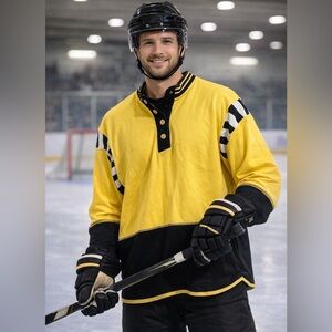 VTG MONDI SPORTS hockey Yellow Black blockcolor sweatshirt men’s size L cotton